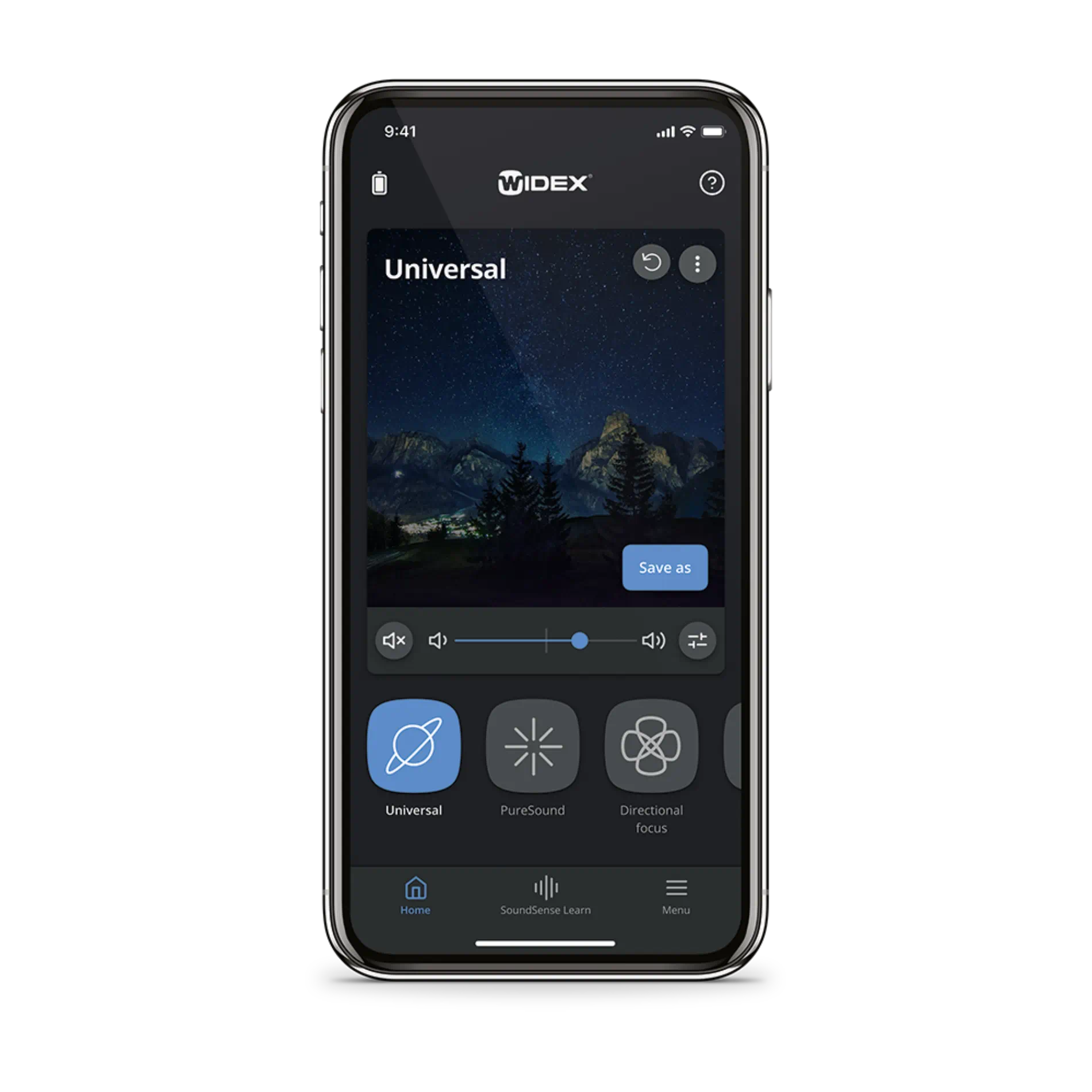 Widex Moment mobil uygulaması ana ekran görüntüsü