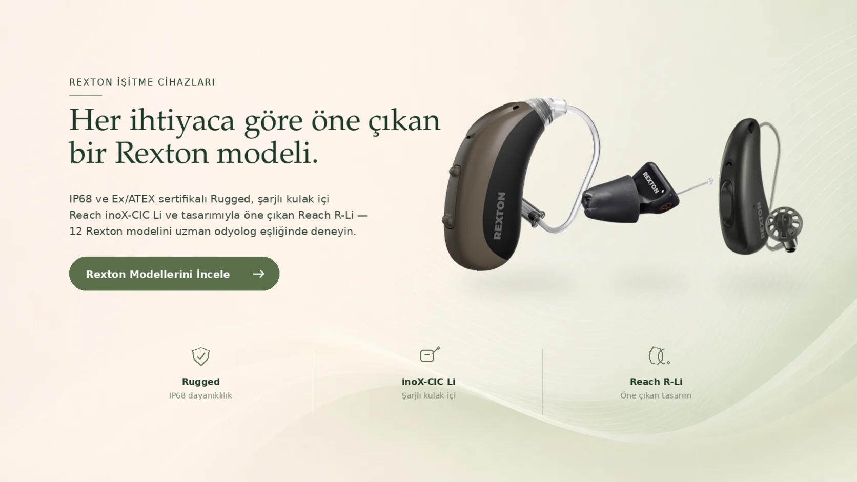 Rexton işitme cihazları — IP68 ve Ex/ATEX sertifikalı BiCore B-Li M Rugged, şarjlı kulak içi Reach inoX-CIC Li ve Reach R-Li modelleri