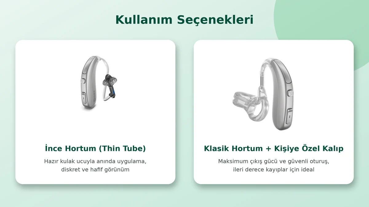 Widex Moment BTE R D ince hortum ve kişiye özel kulak kalıbı seçenekleri